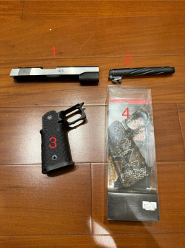 1.警星鋁滑套、2.固定外管+hop座總成、3. STI/TTI 2011握把、4.Laylax hi capa握把