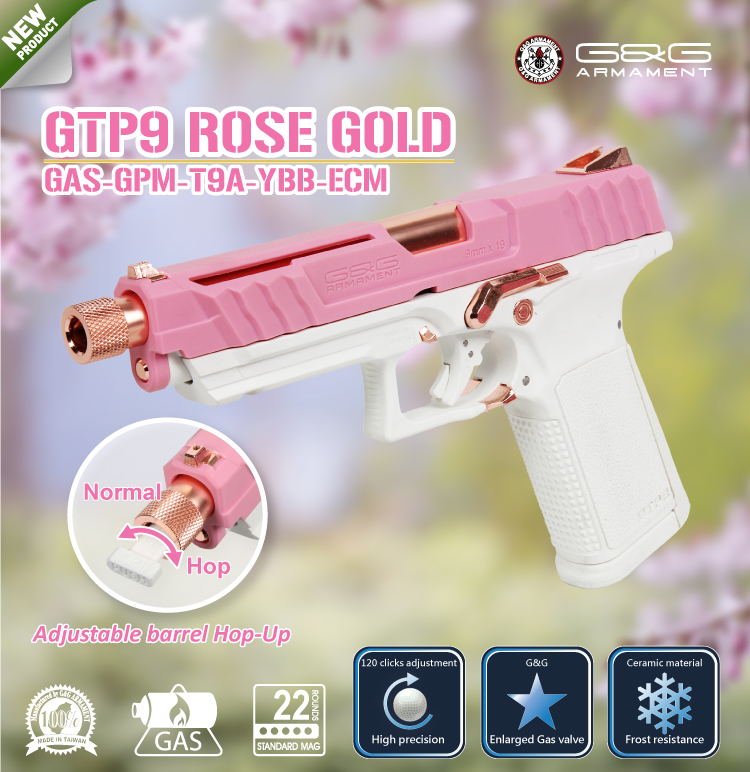 12月中發貨【翔準國際AOG】G&G 怪怪貿易 GTP9 Rose Gold 後座力瓦斯手槍  粉紅色 