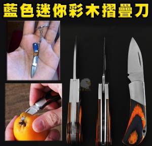 【翔準軍品AOG】不銹鋼藍色彩木迷你小刀 小刀鋒利隨身折疊小號開刃便攜鑰匙扣小掛刀 鑰匙圈 拆盲盒 模型 公仔 露營 袖珍屋 1159AKJJ