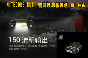 【翔準】NITECORE NU11 150流明 50米 智能感應帽夾燈 揮手控光 紅白雙光源 角度調節 可充電 露營登山