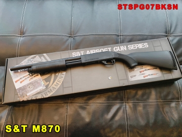【翔準AOG】S&T M870 中版 (全黑)手拉空氣槍 DA-SPG-07 霰彈槍實木槍托 生存遊戲