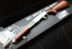 【翔準國際AOG】S&T 手拉空氣槍 M870 middle(銀色) 散彈槍 BB槍 全金屬 實木 DA-SPG-07