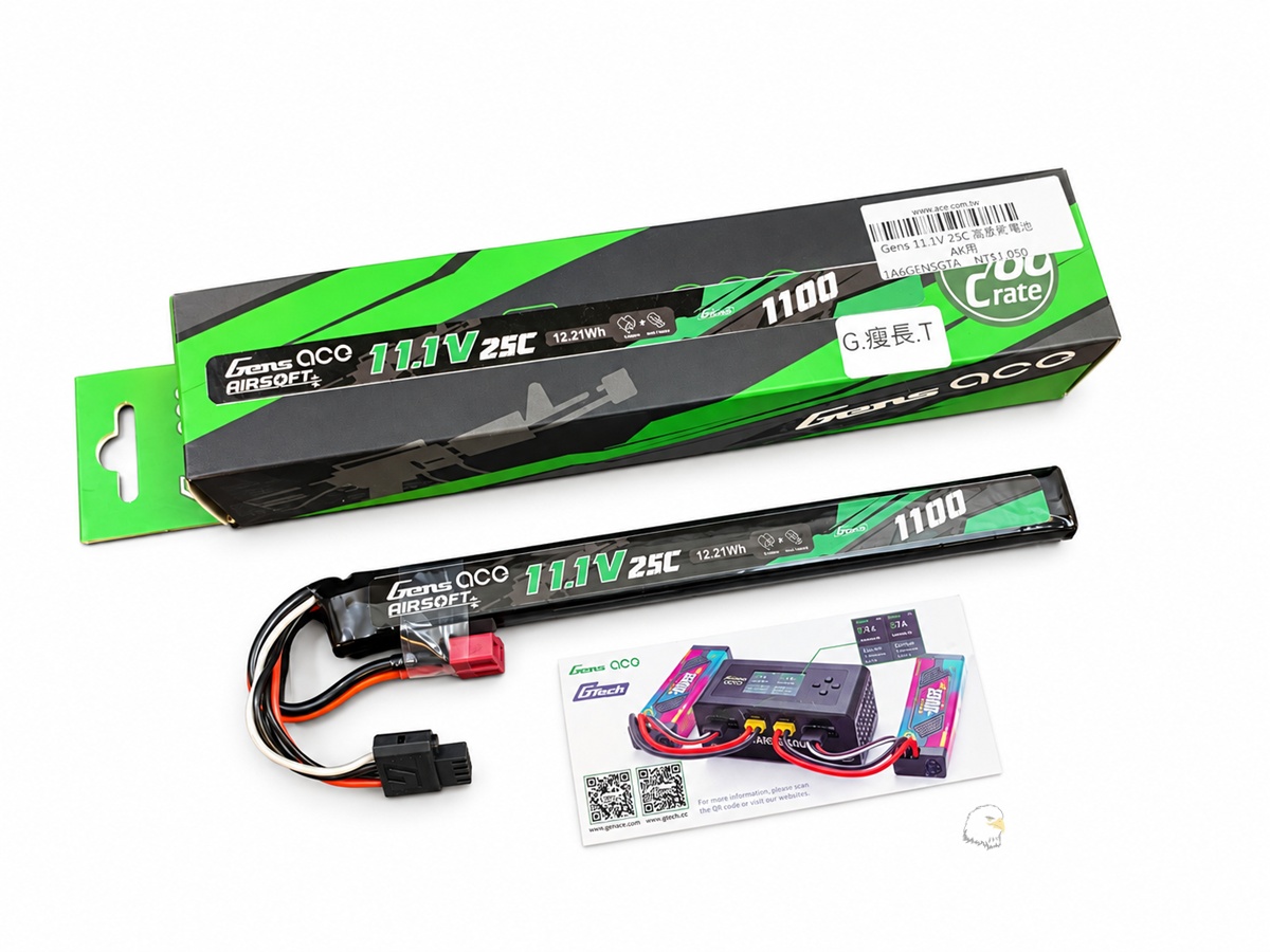 【翔準AOG】Gens ace 11.1V 25C 1100mAh 瘦長款電池 AK用 T 型接頭 單片 電動槍專用電池 鋰聚合物電池 【翔準AOG】Gens ace 11.1V 25C 1100mAh 瘦長款電池 AK用 T 型接頭 單片 電動槍專用電池 鋰聚合物電池